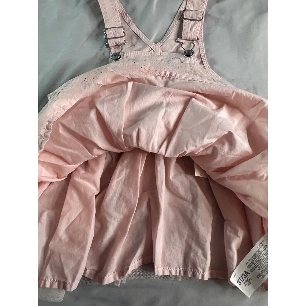 OshKosh B'gosh Girls 3T Pink Bunny Overall Dress Sparkle Tulle Easter
